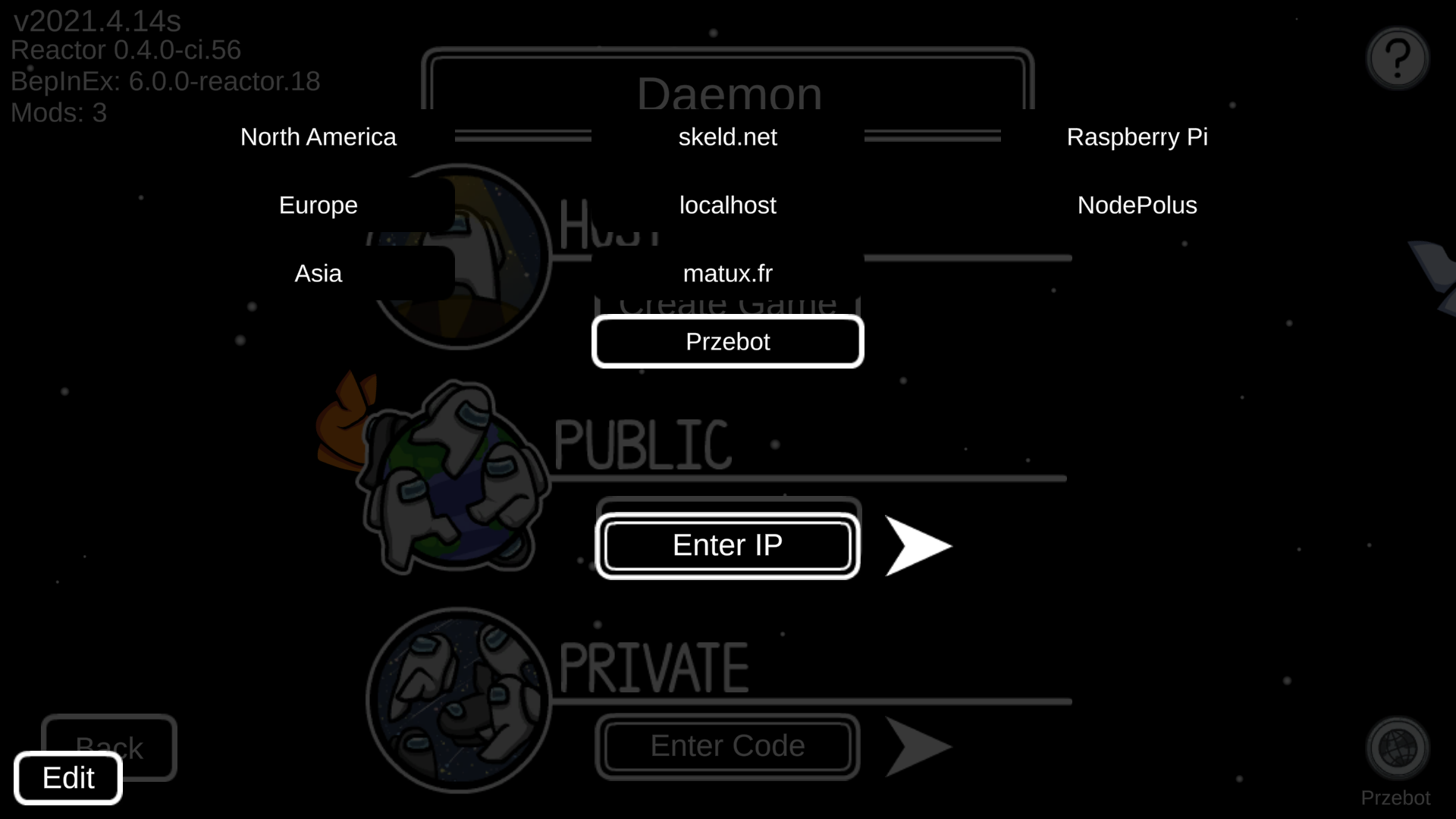 Region menu