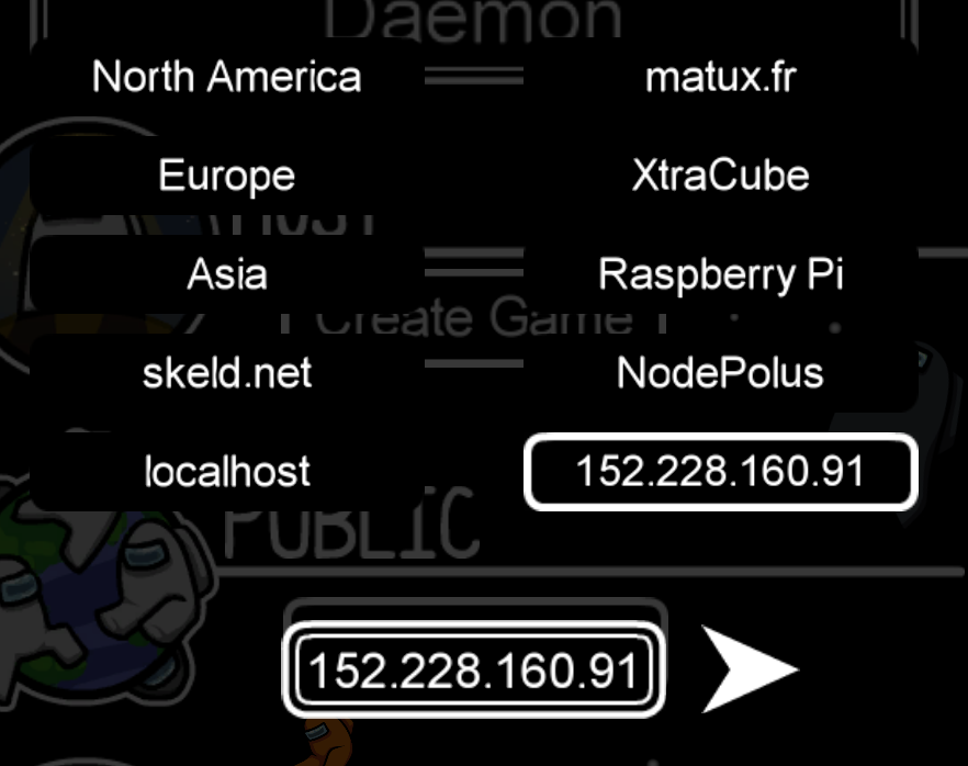 Regions menu